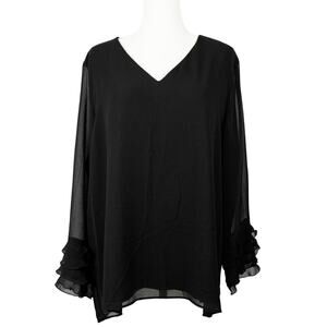 Carmen Size XL Blouse Sheer Ruffle Long Sleeves Black
